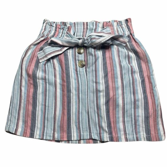 ANGIE Women’s Multicolor Striped Paperbag Tie Belt Rayon Mini Skirt Size XL - Picture 1 of 4
